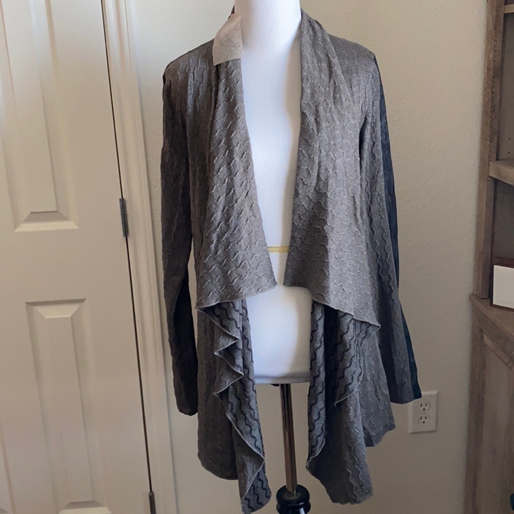 NWT Hem & Thread Waterfall Textured Cardigan w/ Faux Leather Sleeve Detail